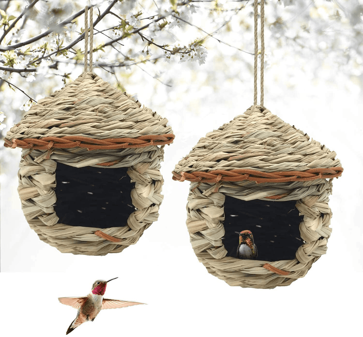 Handmade Hanging Bird House - Natural Grass Fiber Finch Nest Hut