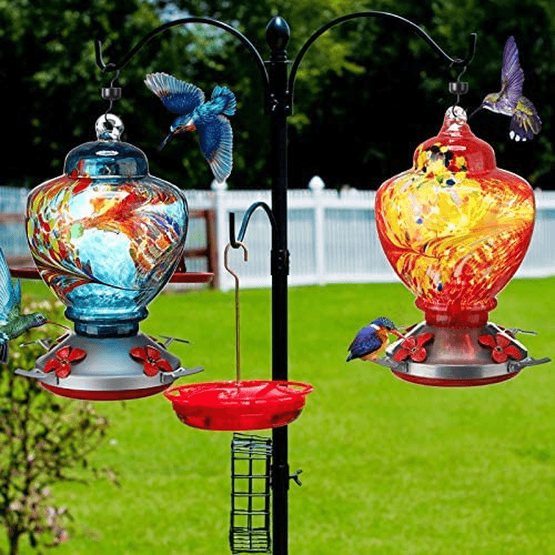 2 Sets Hummingbird Feeder for Outdoors with Hand Blown Glass, Hand