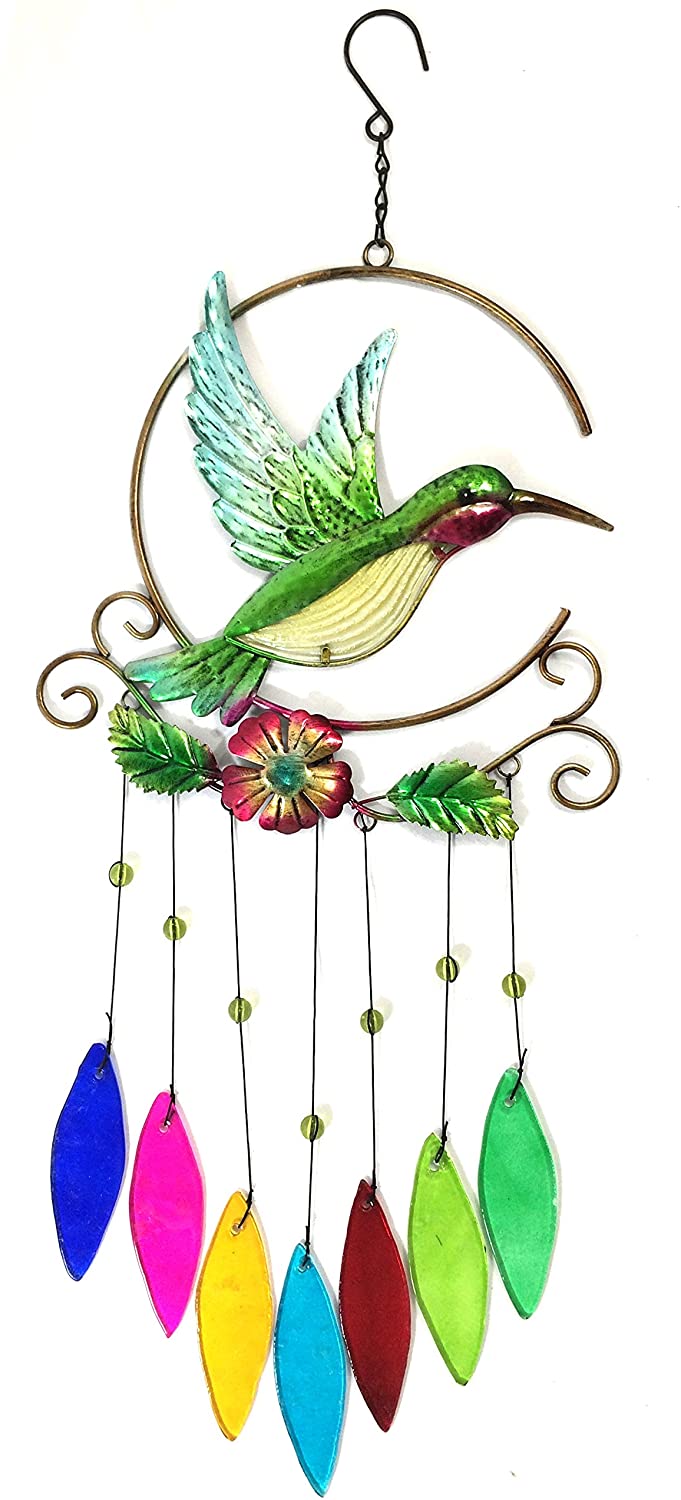 Beautiful Hummingbird with Stained Glass Wind Chimes – We Love Hummingbirds
