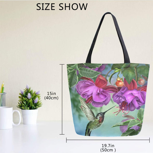 Floral Hummingbird Canvas Tote Bag - We Love Hummingbirds