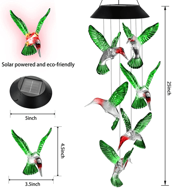 Ousenone Hummingbird Wind Chimes Solar Wind Chimes Outdoor Color Changing Light up Wind Chimes Solar Powered Memorial Wind Chimes Birthday Gifts for Mom Hummingbird Gifts (Green Windchimes) - We Love Hummingbirds