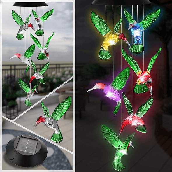 Ousenone Hummingbird Wind Chimes Solar Wind Chimes Outdoor Color Changing Light up Wind Chimes Solar Powered Memorial Wind Chimes Birthday Gifts for Mom Hummingbird Gifts (Green Windchimes) - We Love Hummingbirds