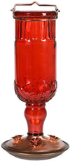 Red Antique Bottle Hummingbird Feeder - Holds 24 oz of Nectar - We Love Hummingbirds